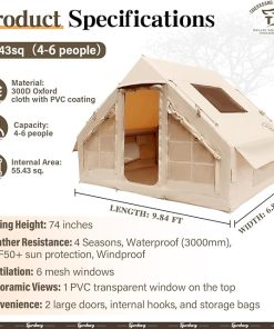Inflatable Camping Tent for 4-6 People Easy Setup Luxury Glamping 2