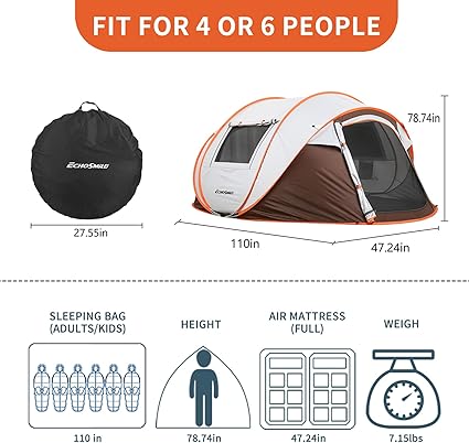 Pop-Up Camping Tent for 4-6 Persons Weatherproof Easy Setup 2 Pop-Up Camping Tent for 4-6 Persons Weatherproof Easy Setup - Image 2