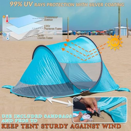 Large Beach Tent Pop Up Instant Setup for 3-4 People with UV Protection - Image 2