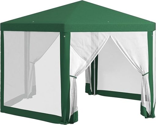13' x 11' Outdoor Party Tent, Hexagon Sun Shade Shelter Canopy with Protective Mesh Screen Sidewalls, Ropes Stakes, Green