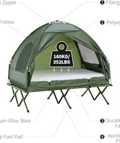 2 Person Foldable Camping Cot with Tent and Thick Air Mattress 2
