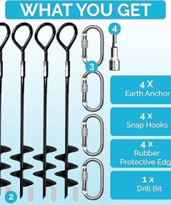 Sage Max Heavy Duty Ground Anchors with Drill Bit and Hook Clips 2
