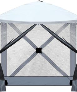 Minzan Outdoor Pop-up Camping Canopy 6.8′ x 7.2′ for Lawn, Patio, Camping (Dark Gray/Light Gray/Black)