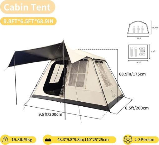Instant Cabin Tent for 2-4 Persons Waterproof Pop Up Tent for Camping - Image 2