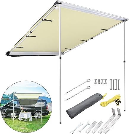 Portable Outdoor Side Awning with Telescoping Poles, Beige 2 Portable Outdoor Side Awning with Telescoping Poles, Beige - Image 2
