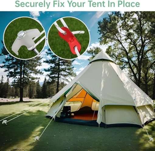 Heavy-Duty 10 Pcs Tent Stakes, 8'' Ground Pegs with Luminous Tips, Reflective Ropes, Tensioners & Socket, Portable Storage Box - Image 2