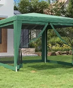 SVRCK Provides Sun Protection with Party Tent, Heavy-Duty Iron Frame, Water-Resistant Roof, 4 Mesh Sidewalls, Green 9.8’x9.8′