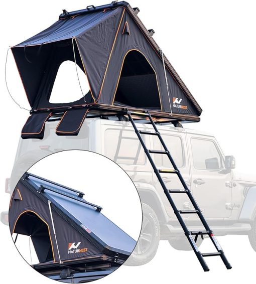 Naturnest Hard Shell Rooftop Tent with Luggage Pole for Camping