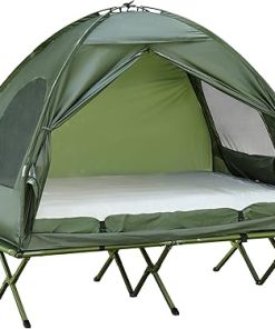 2 Person Foldable Camping Cot with Tent and Thick Air Mattress