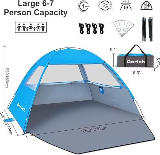 Gorich Beach Tent Sun Shelter with UV Protection for 6-7 People - Image 2