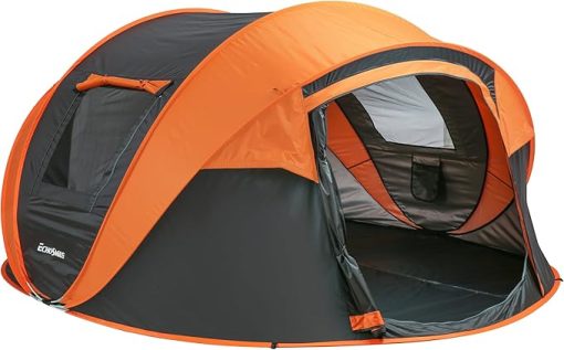 Spacious Pop-Up Camping Tent for 5-8 People Quick Setup Black Orange
