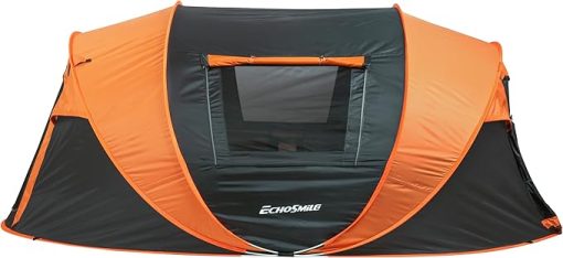 Spacious Pop-Up Camping Tent for 5-8 People Quick Setup Black Orange - Image 2