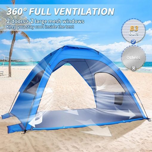Portable Double-Door Beach Tent UPF 50 Sun Shelter for Camping - Image 2