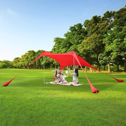 Red Beach Tent Sun Shelter for 3-4 People with UV Protection and Carry Bag