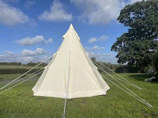 Family Camping Canvas Tipi Tent with Aluminum Poles and Water Resistance