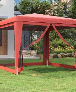Sun Protection with Outdoor Party Tent, Sturdy 4 Mesh Sidewalls, Water-Resistant Shelter for Events, Red 9.8’x9.8′