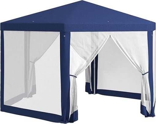 13' x 11' Outdoor Party Tent, Hexagon Sun Shade Shelter Canopy with Protective Mesh Screen Sidewalls, Ropes Stakes, Blue
