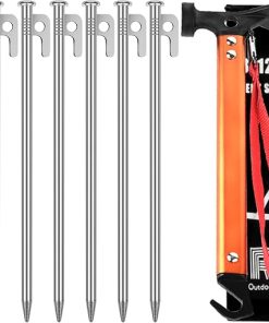 Heavy Duty 12 Inch Steel Tent Stakes 8pcs with Camping Hammer Kit