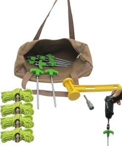 Heavy Duty Screw in Tent Stakes Set with Hex Head Driver and Hammer