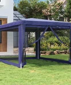 Sun Shelter with Party Tent, 4 Mesh Sidewalls, Heavy-Duty Iron Frame, Water-Resistant Roof, Blue, 9.8’x13.1′