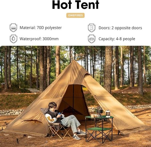 Onefires Large Teepee Tent for Family Camping 4-8 Person Hot Tent - Image 2