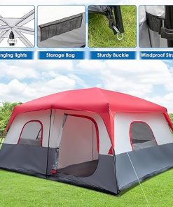 Red and White Polyester Camping Tent for 14 People with Fiberglass Poles 2