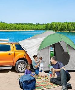 2000mm Waterproof Truck Tent with 3 Doors and Mesh Window, for 5-6 Person Camping Outdoor Travel, 7.5′ L x 6.9′ W x 6.9′ H, Gray and Green 2