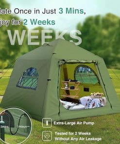 Inflatable Camping Tent with Twin Air Mattress for 1-3 People 2