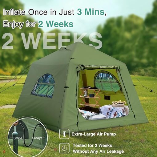 Inflatable Camping Tent with Twin Air Mattress for 1-3 People - Image 2