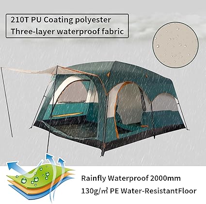 Large Family Cabin Tent for 8-10 People Waterproof 2000mm 2 Rooms 2 Large Family Cabin Tent for 8-10 People Waterproof 2000mm 2 Rooms - Image 2