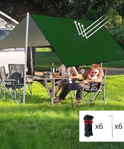 Waterproof Camping Tent Tarp with 6 Stakes and Ropes for Travel 2