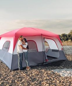 Spacious 14-Person Red and White Camping Tent with Fiberglass Poles 2