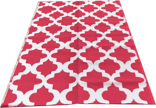 WFS Camping or RV Outdoor Rug, Red Geo, 6' x 9' - Image 2