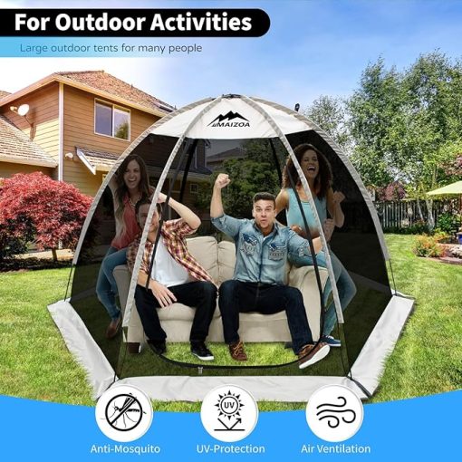 Screen House Room-Camping Tent-Outdoor Canopy- Porosity -with Floor mat-Sun Shade Hexagon Shelter Mesh Walls Not Waterproof 8'x7' - Image 2