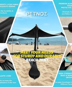 Beach Tent Canopy Sun Shade UPF50+, Easy Pop Up Anti-Wind Sun Shelter with Stability Poles/Carry Bag/Ground Pegs/Sand Shovel, Portable Sunshade for Beach Camping (Black, 10×10 FT 4 Pole) 2
