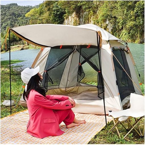 4 Person Waterproof Pop-Up Tent with Double Doors and Four Windows