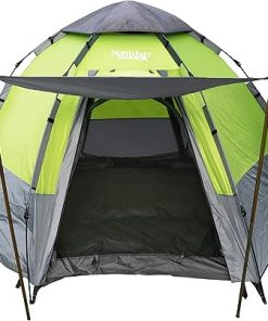 5-Person Camping Tent Instant Setup Waterproof Double Layered Material, Green, 8.9’L x 8.9’W x 5.25’H, Portable Carry Bag Included