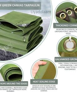Heavy Duty Green Canvas Tarp 600g/m² for Outdoor Camping 6x10m 2