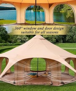 BBaijiawei 5M Canvas Bell Tent with Stove Jack for Glamping Family 2