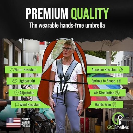 Hands-Free Wearable Umbrella Backpack Shade Canopy Made in USA Orange - Image 2