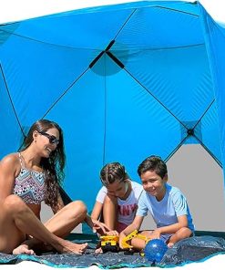 Beach Cube Pop Up Beach Tent Portable Shade Sun Shelter UPF50+ UV Protection for 4 Person Expandable Floor for Beach Fishing Hiking Camping – Beach Blue Color