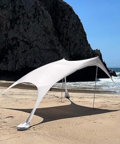 Beach Shade Sun Shelter by Skybed with Built-in Sand Bags – Lightweight, Durable, Small Pack Size – Fits in Carry-On Luggage – Easy, Simple Setup (Extra Large (9’x9′ – 90″ Poles), Warm Gray)
