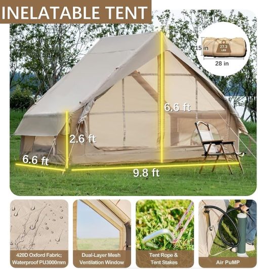 4-6 Person Inflatable Camping Tent with Mesh Windows and Double Doors - Image 2