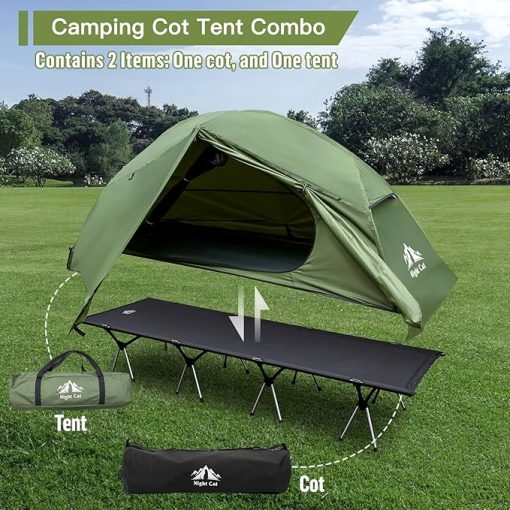 Night Cat Camping Cot Tent with Sleeping Pad and Bag for Adults - Image 2
