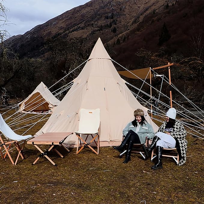 3-4 Person Cotton Canvas Pyramid Tent Easy Setup for Family Camping 2 3-4 Person Cotton Canvas Pyramid Tent Easy Setup for Family Camping - Image 2