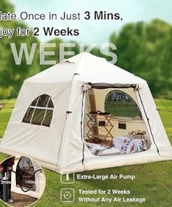 Inflatable Camping Tent 7.8×7.8ft with Twin Air Mattress for 3 People 2
