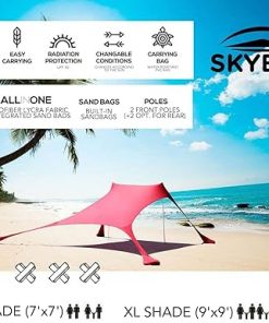 Beach Shade Sun Shelter by Skybed with Built-in Sand Bags – Lightweight, Durable, Small Pack Size – Fits in Carry-On Luggage – Easy, Simple Setup (Extra Large (9’x9′ – 90″ Poles), Warm Gray) 2