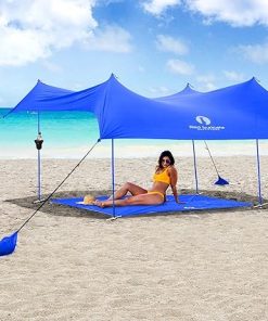 Red Suricata Beach Tent Bundle with Sand Free Mat and Beverage Holders 2