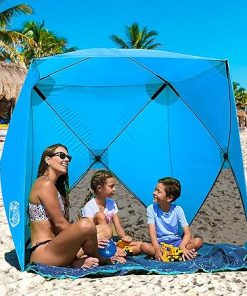 Beach Cube Pop Up Beach Tent Portable Shade Sun Shelter UPF50+ UV Protection for 4 Person Expandable Floor for Beach Fishing Hiking Camping – Beach Blue Color 2