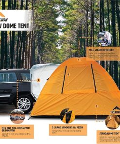 Trekway SUV Instant Dome Camping Tent w/Attachment and Inflatable Air Mattress w/Side Chambers | 9′ x 9′ | Sleeps Up to 7 People | for SUV |Crossover | Minivan 2